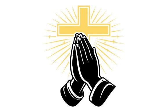 Praying Hands with Cross Vector for Graphics & T-Shirt Designs