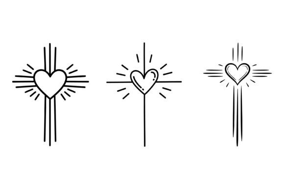 Sacred Heart Cross Line Symbols for T-Shirt Designs & Graphics
